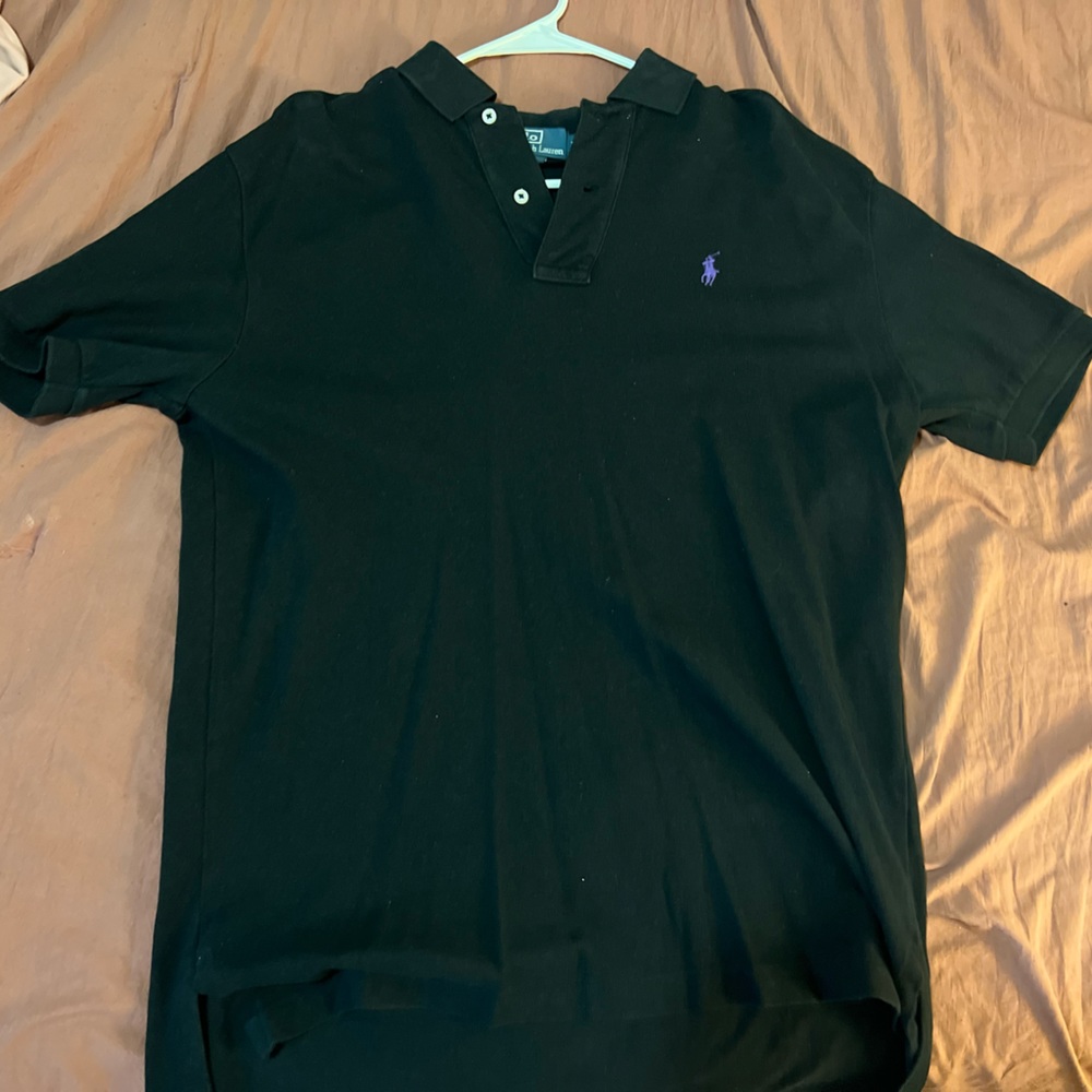 All black Polo by Ralph Lauren with a purple Horse! Used polo shirt !